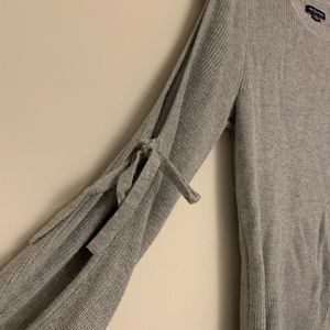 Grey Cutout Arm Tie Balloon Sleeve Sweater